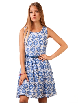 Rochie De Vara Cu Flori Albastru Si Alb